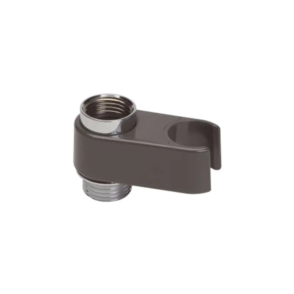 Schlauchanschluss mit Halterung in Chromfarbe, gestaltet von Hansgrohe. Funktionales Design zur Befestigung eines Duschschlauchs.